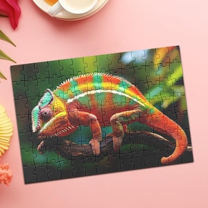 Wooden Jigsaw Puzzle for Adults - Colorful Chameleon Design - 200, 300, 500, 1000 Pieces - Vibrant Puzzle in Box with Artwork