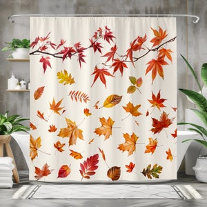 Eleganter Herbstblätter Duschvorhang, perfekte Herbst Badezimmer Dekor, hochwertiger Stoff, Multi-Size-Optionen mit Ringen inklusive