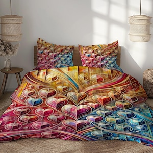 Heart Pattern Bedding Set: Abstract Colorful Duvet Cover
