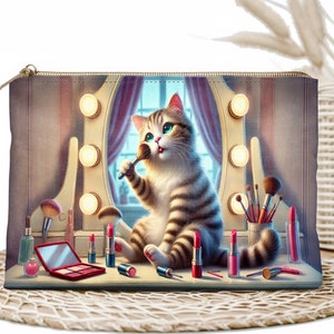 Adorabile borsa per il trucco a forma di gatto - pochette per cosmetici, organizer per il trucco, custodia con cerniera, grazioso regalo per donne, ragazze e amanti della bellezza