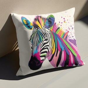 Colorful Zebra Art Decorative Pillow Cover, Throw Pillow Case for Couch or Bed, Vibrant Animal Print Home Decor Accent Cushion