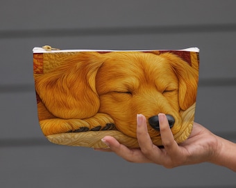 Bolsa de maquillaje con diseño de Golden Retriever durmiendo / Bolsa de cosméticos con cara de perro / Regalo para mamás de perros y amantes de las mascotas