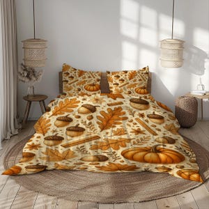Acorn Pumpkin Print Duvet Cover Set: Cozy Fall Bedroom Decor