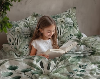 Tropical Plants Floral King Queen Duvet Cover Green Palm Leaves Bedding Set Cream-colored Flowers 2/3pcs Polyester Quilt Cover - 15 - View #7