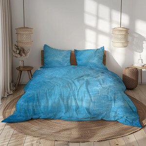 Blue Minimalist Duvet Cover Set Solid Texture Bedding Calm Ocean Tone Comforter Cover Modern Soft Bedroom Decor