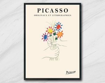 Picasso Floral Painting Hands Holding Bouquet, Downloadable Art Print, Instant Download, Wall Decor, Printable Art