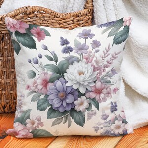 Pastel Floral Pillow Cover: Elegant Botanical Cushion, Double-Sided Print