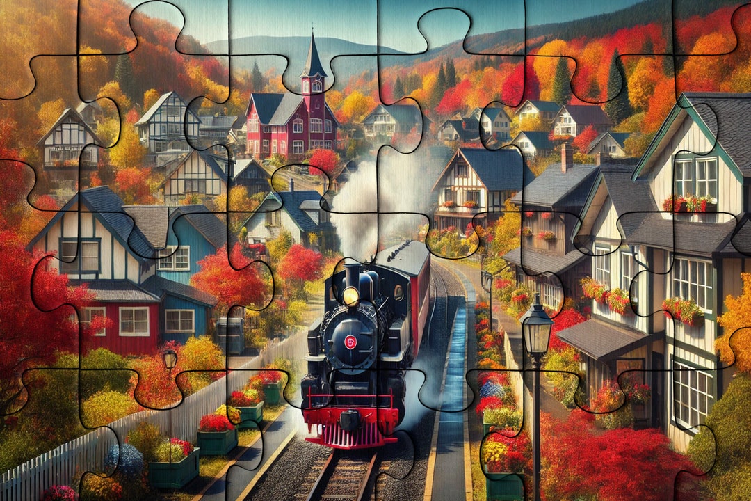 Autumn Village Train Wooden Jigsaw Puzzle for Adults 200 300 500