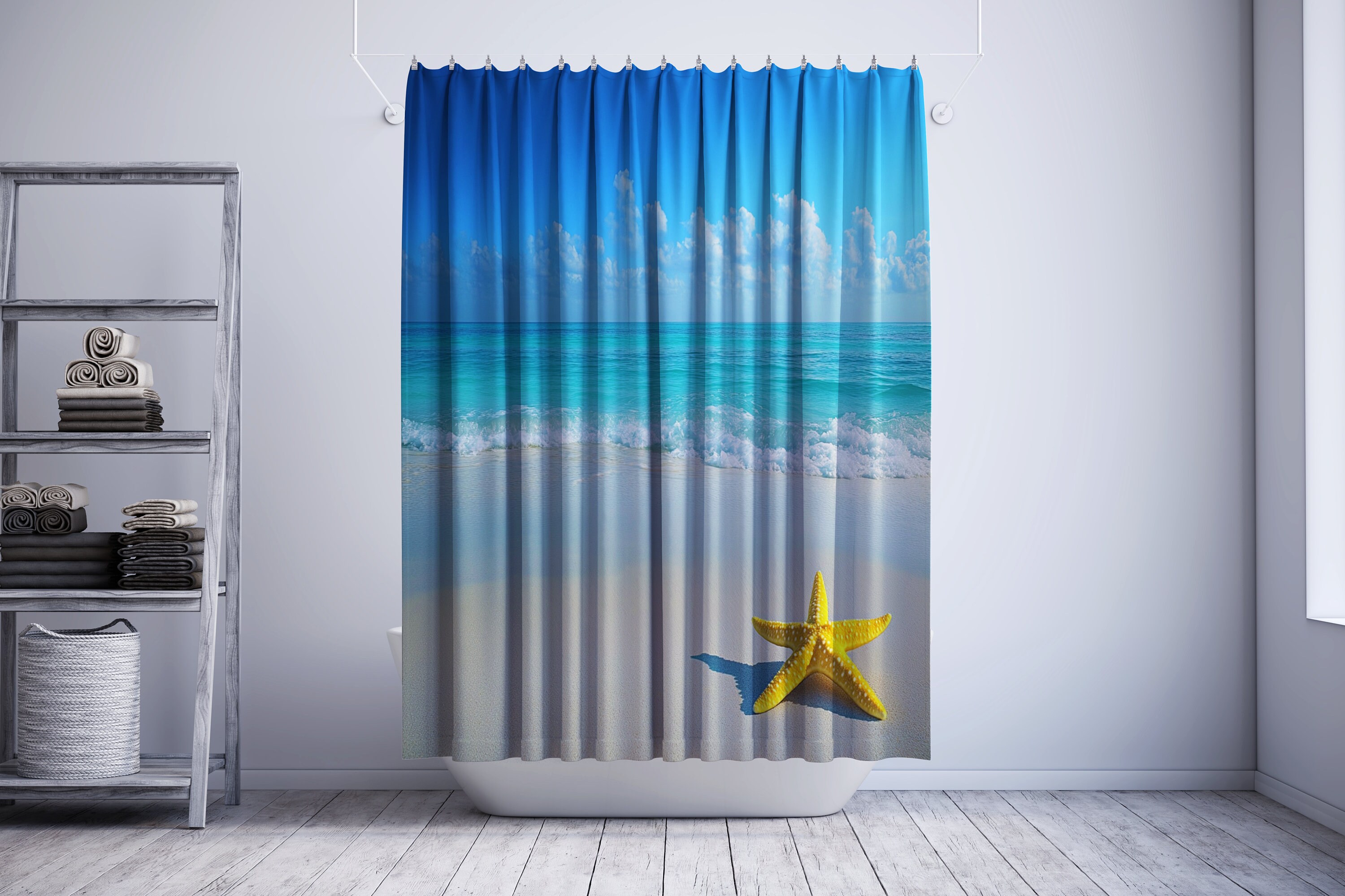 Duschvorhang Mit Strandmotiv – 178x183 Cm, Wasserdichter Stoff, Ozean-Design