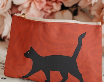 Neceser de gato negro con cremallera para cosméticos o artículos de viaje. Pequeño neceser con cremallera, regalo para amantes de los gatos.