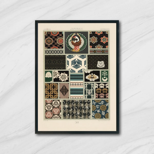 Japanese Themed Patterns by Albert Racinet, Wall Decor, Printable Art, Downloadable Art Print, Instant Download