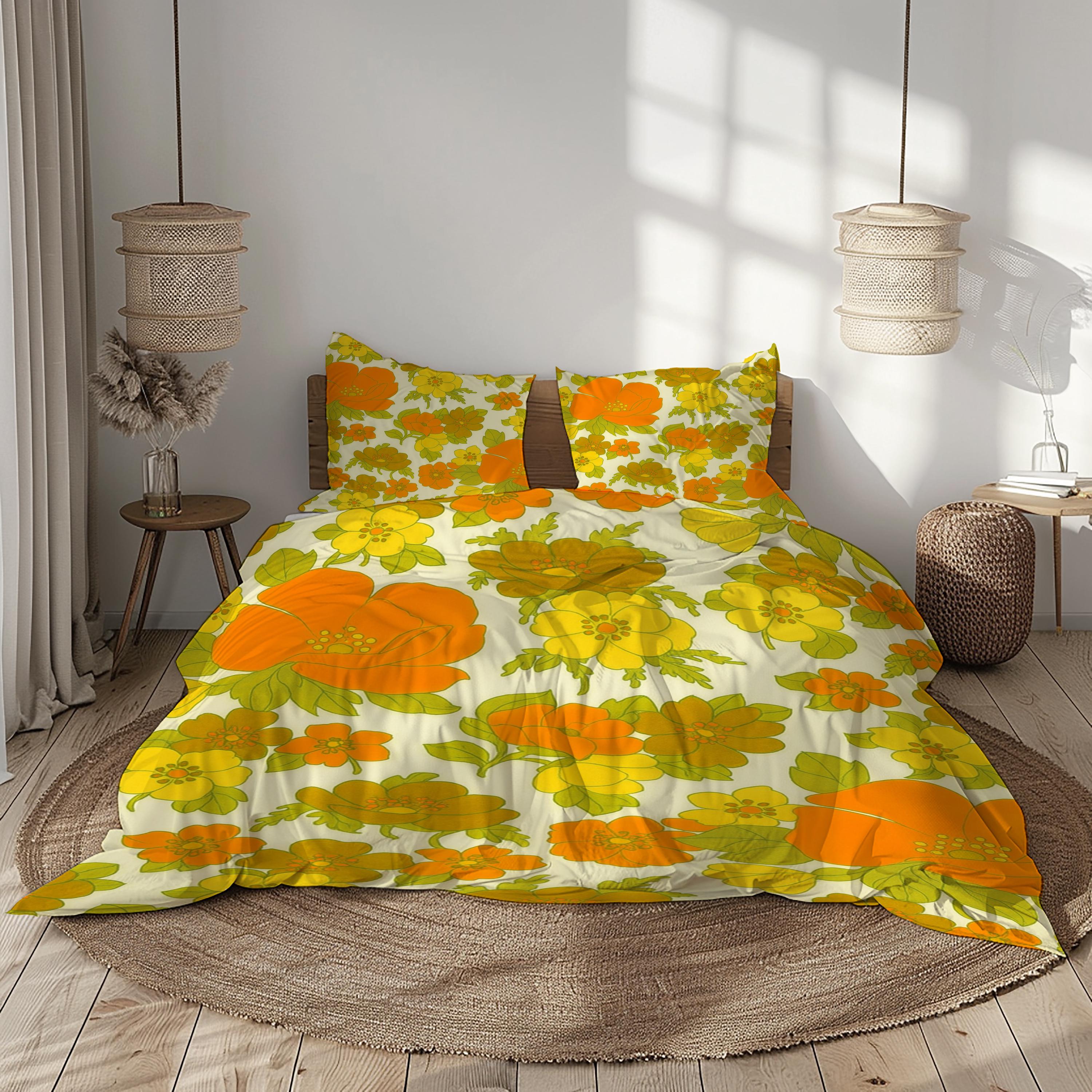 レトロな花柄寝具セット：70年代風の素敵な掛け布団カバー - Etsy 日本