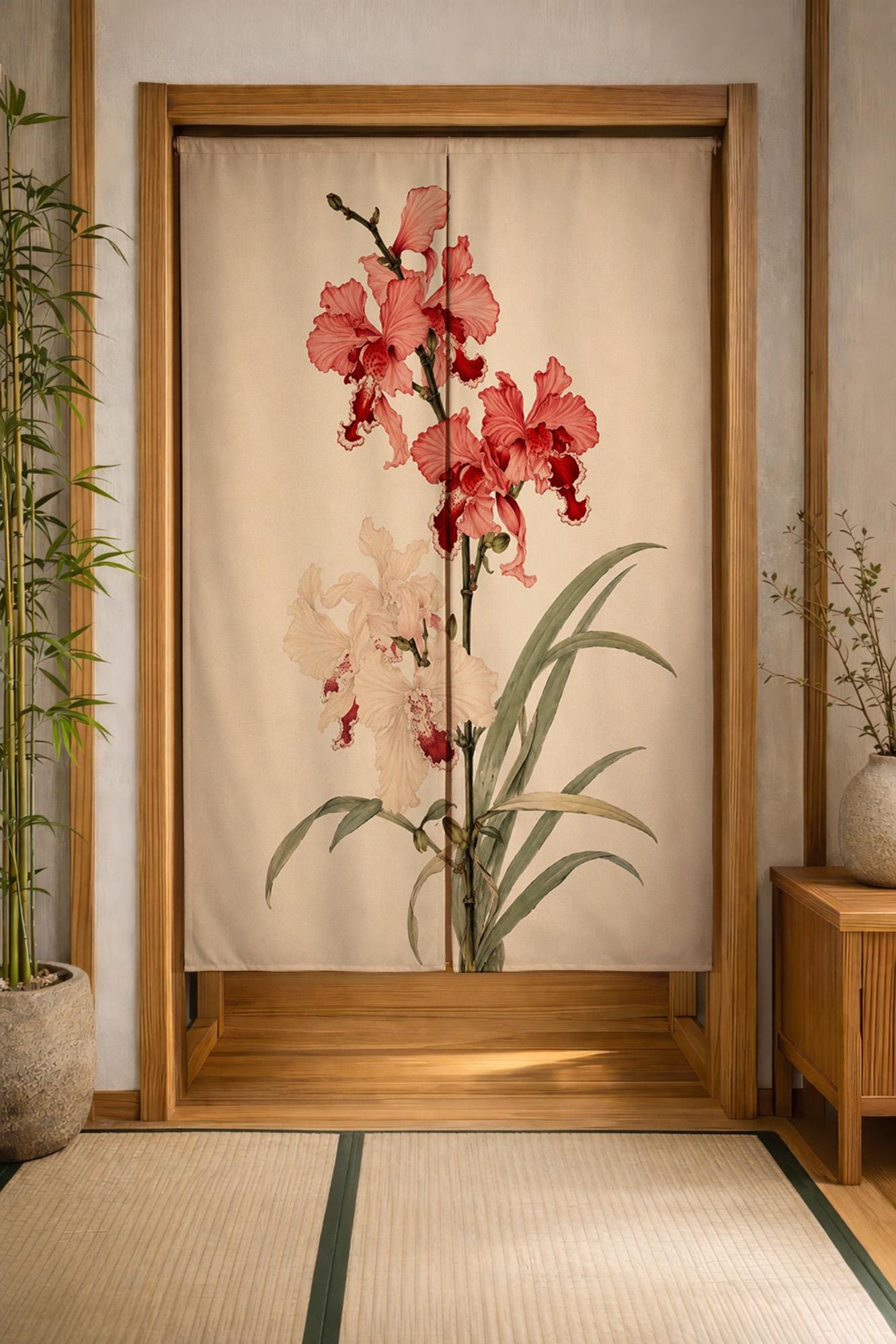 その他 curtain Pink Orchid Noren Curtain, Japanese Floral Doorway Curtain