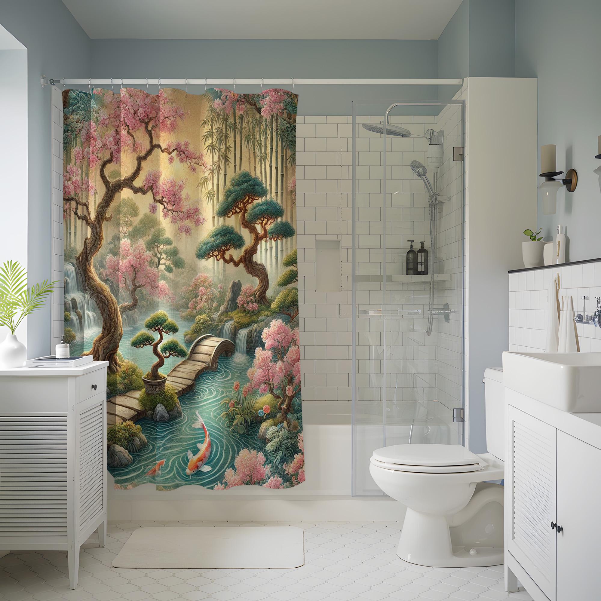 Kersenbloesem Douchegordijn Rode Bloemen Aziatische Japanse Bloem Pruim Aziatische Esthetische Traditionele Natuur Stof Badkamer Decor Gordijn Met Haken