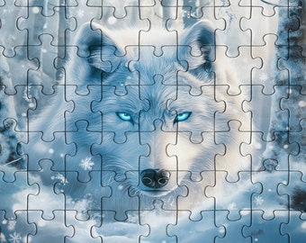 Wooden Wolf Jigsaw Puzzle for Adults 200, 300, 500, 1000 Pieces | Premium Puzzle with Box | Stunning Arctic Wolf Puzzle Gift