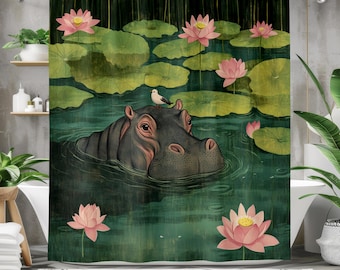 Whimsical Hippo Shower Curtain: Eco-Friendly Animal Bathroom Decor