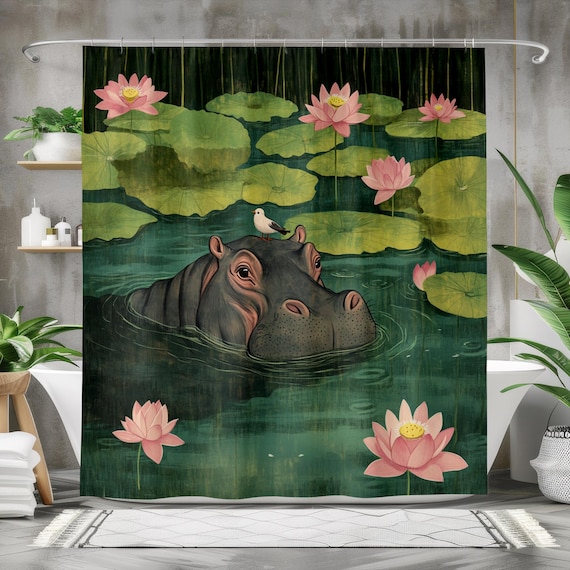Whimsical Hippo Shower Curtain: Eco-Friendly Animal Bathroom Decor
