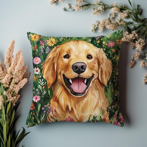 Funda de almohada con diseño de golden retriever, cojín con diseño de perro con motivos florales de acuarela, bonita decoración para amantes de las mascotas en varios tamaños