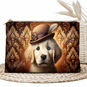 Borsa per il trucco vintage per cani - Elegante astuccio per cosmetici, custodia con cerniera, elegante organizer da viaggio, regalo perfetto per donne, ragazze e amanti degli animali