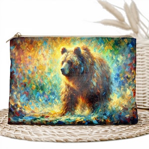 Bolsa com zíper para arte de urso, bolsa de maquiagem para pintura de vida selvagem, bolsa de viagem colorida, bolsa de cosméticos inspirada na natureza, organizador artístico de artigos de higiene pessoal