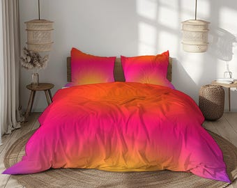 Ombre Gradient Duvet Cover Set Pink Orange Yellow Sunset Bedding Modern Minimal Bed Set Colorful Microfiber Bedroom Decor