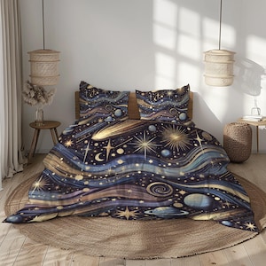 Celestial Bettwäsche-Set: Navy, Gold und Violet Galaxy Bettbezug