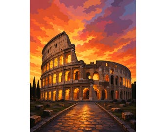Colosseum Paint by Numbers Kit on Stretched Canvas, Rome Sunset DIY Acrylic Painting, Italian Landmark Wall Art, Travel Lover Gift Decor