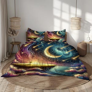 Celestial Galaxy Bettwäsche Set: Blau Gold Lila Mikrofaser