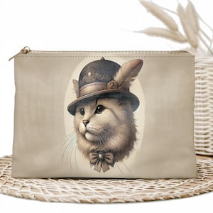 Borsa per il trucco vintage a forma di gatto - Elegante pochette per cosmetici, organizer da viaggio con cerniera, custodia in tela, regalo elegante per donne, ragazze e amanti dei gatti