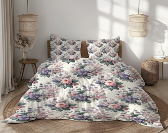 花柄パッチワーク掛け布団、羽毛布団カバー、枕カバーセット