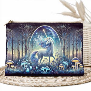 Unicorn Art Zipper Pouch: Mystical Forest Cosmetic Bag