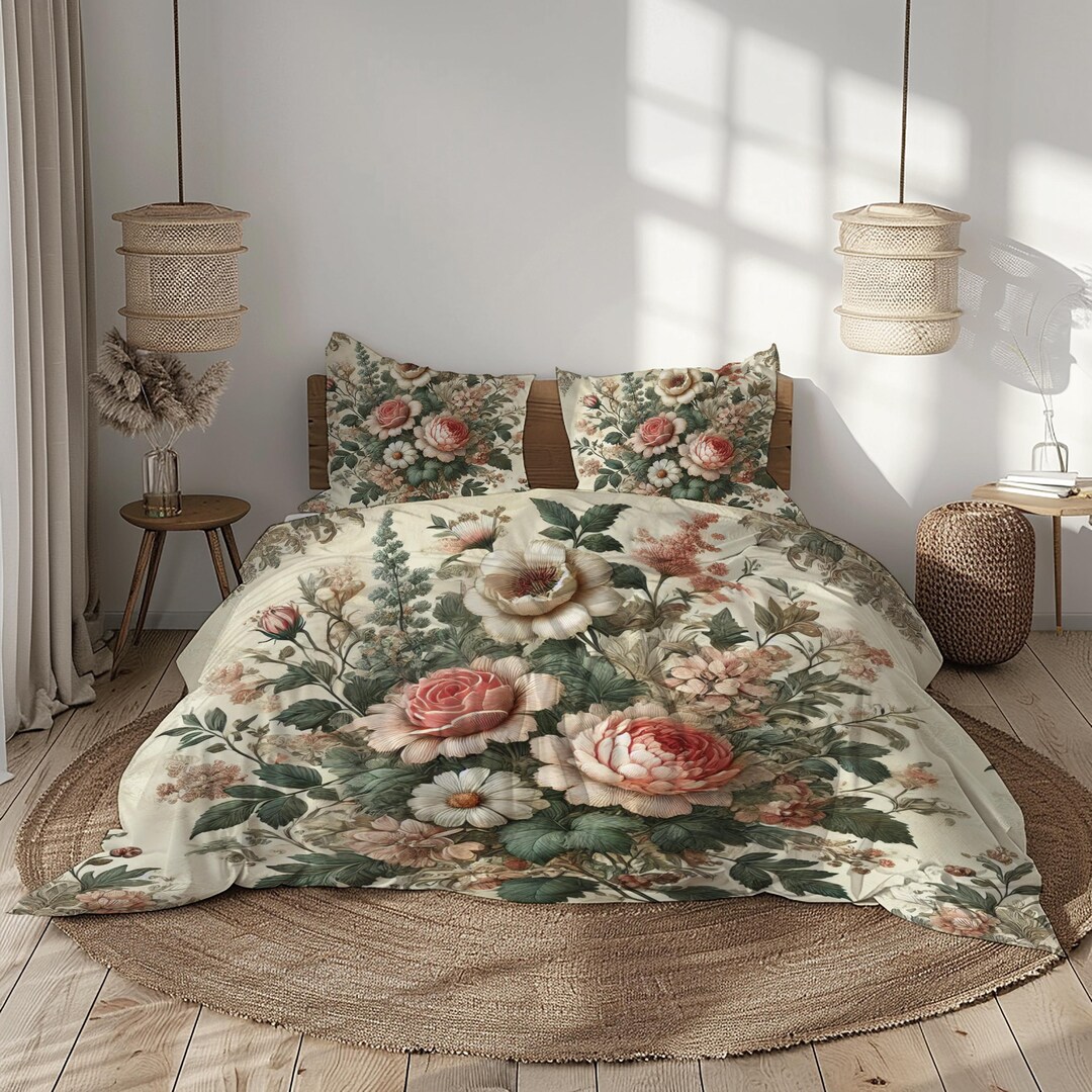 Set Di Biancheria Da Letto Queen Size Con Copripiumino E Federa In Poliestere E Cotone Bianco Con Foglie Verdi Forme