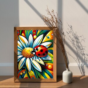 Colorful Ladybug on Flower Canvas Print, Vibrant Nature Art, Whimsical ...