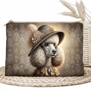 Elegante borsa per il trucco a forma di barboncino - Borsa per cosmetici vintage, organizer da viaggio per articoli da toeletta, custodia con cerniera per donne, ragazze e regali
