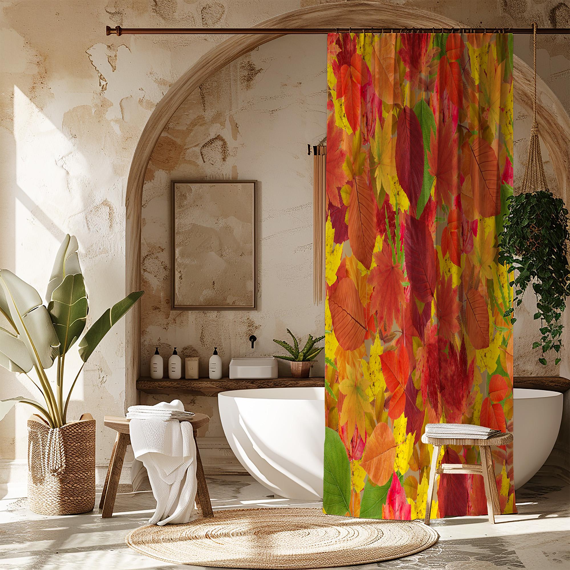 Herbst-Duschvorhang Mit Ahornblatt-Motiv – 178x178 Cm, Wasserdicht, Mit 12 Haken, Polyester