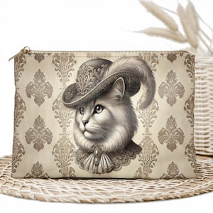 Elegante borsa per il trucco vintage a forma di gatto - pochette per cosmetici, organizer da viaggio con cerniera, elegante custodia, regalo perfetto per donne, ragazze e amanti dei gatti