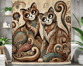 180X180Cm Drôles D'Animaux Rideau De Douche Mignon Dessin Animé Chat Chien Blanc Rideau De