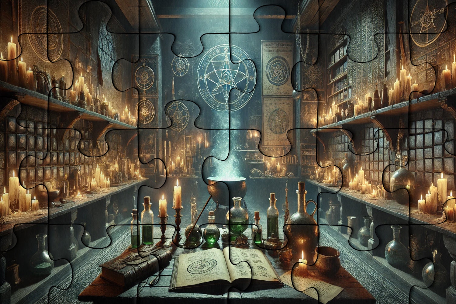 Alchemist's Laboratory Wooden Jigsaw Puzzle for Adults, 200, 300, 500, 1000 Pieces, Fantasy Magic Puzzle, Arcane Scene, Gift Boxed
