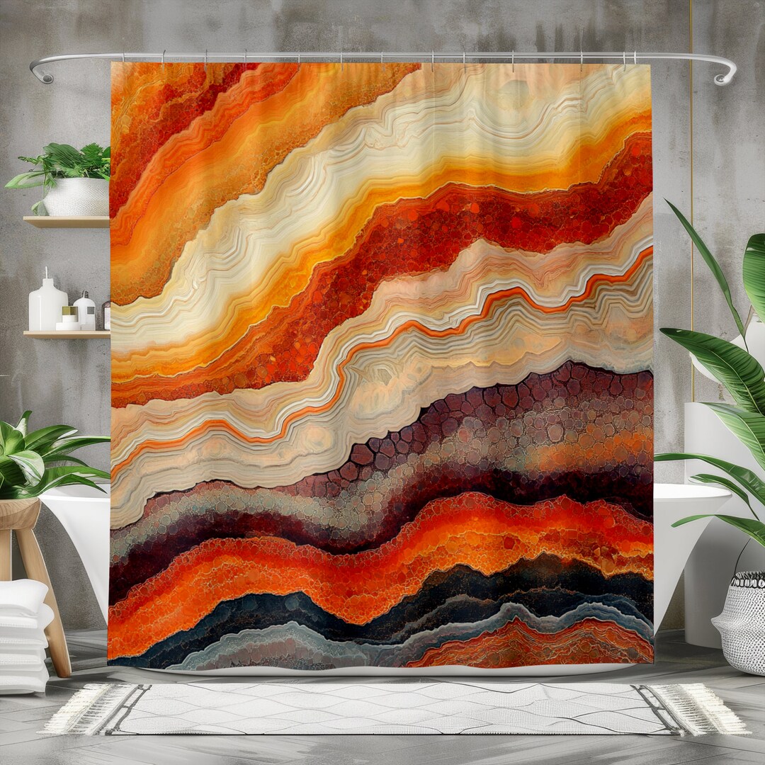 Agate Geode Shower Curtain: Earthy Orange Brown Stone Design - Etsy