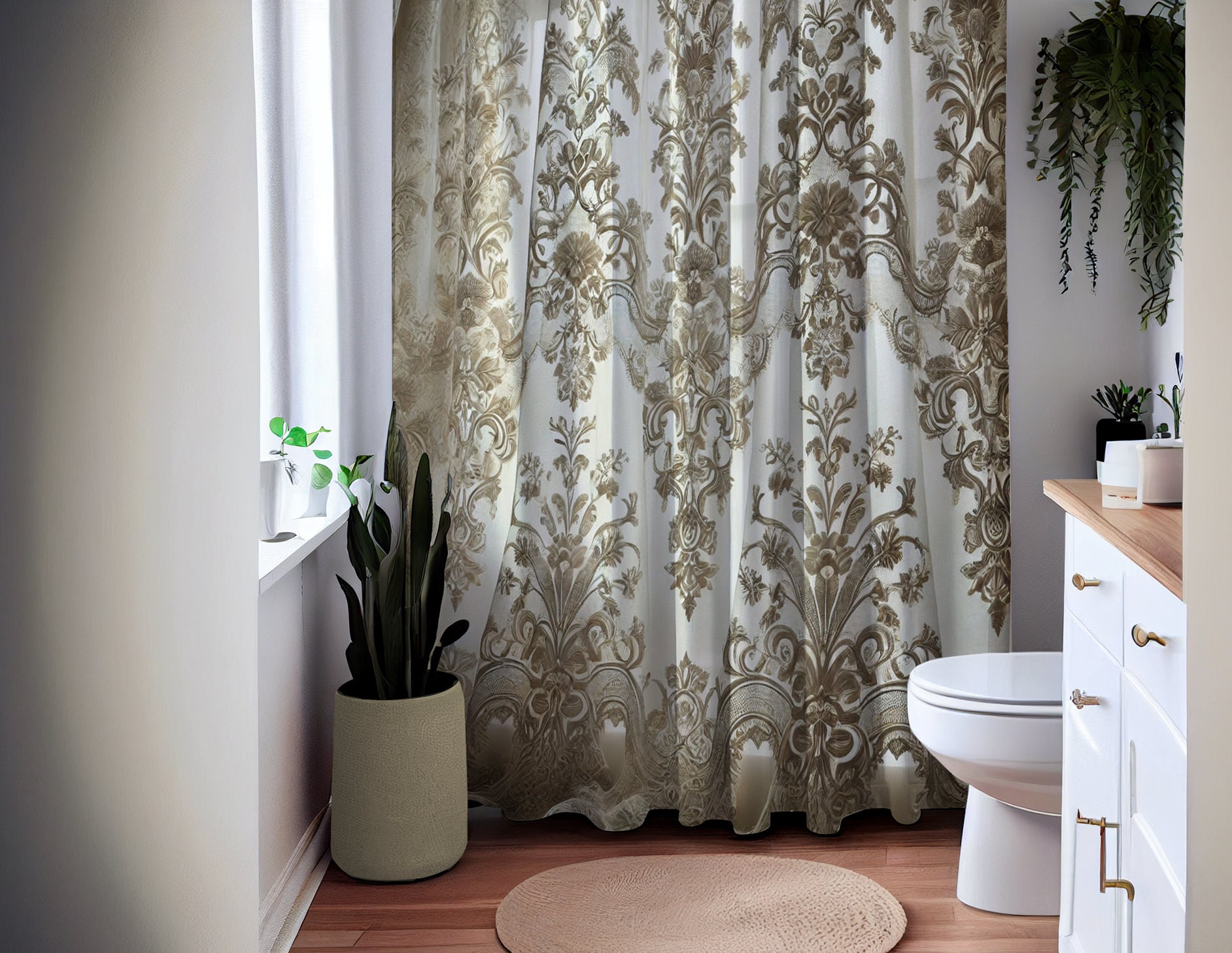 Vintage-inspired Baroque Lace Shower Curtain Elegant Floral Sheer ...
