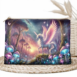 Unicorn Fairy Forest Zipper Pouch: Fantasy Makeup Bag