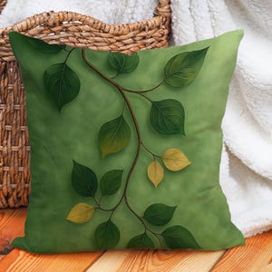 Green Leaf Pillow Cover: Botanical Accent Cushion - Forest Inspired Decor