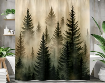 Misty Forest Shower Curtain: Waterproof Woodland Bathroom Decor