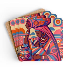 Vibrant African Art Coaster Set: Colorful Home Decor