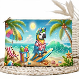 Tropical Parrot Beach Makeup Bag - Fun Cosmetic Pouch, Zipper Travel Organizer, Summer Gift for Women, Girls, and Travel Enthusiasts