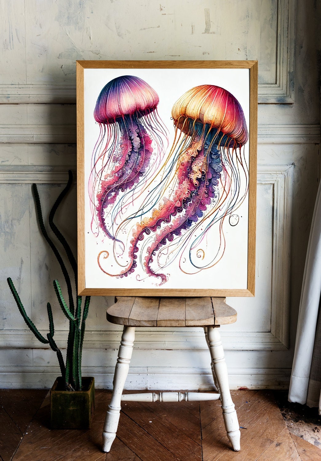 Discover Vibrant Jellyfish with Flowing Tentacles Poster, Wall Art Decor, Home Decor Gift