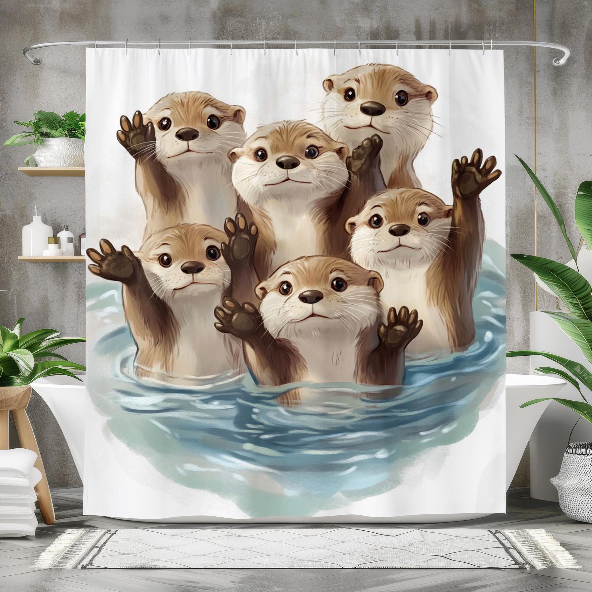 LOXASUM Duschvorhang Mit Otter-Motiv - Lustig, Wasserabweisend, 180x180 Cm, Mit 12 Ösen & Gewichtetem Saum