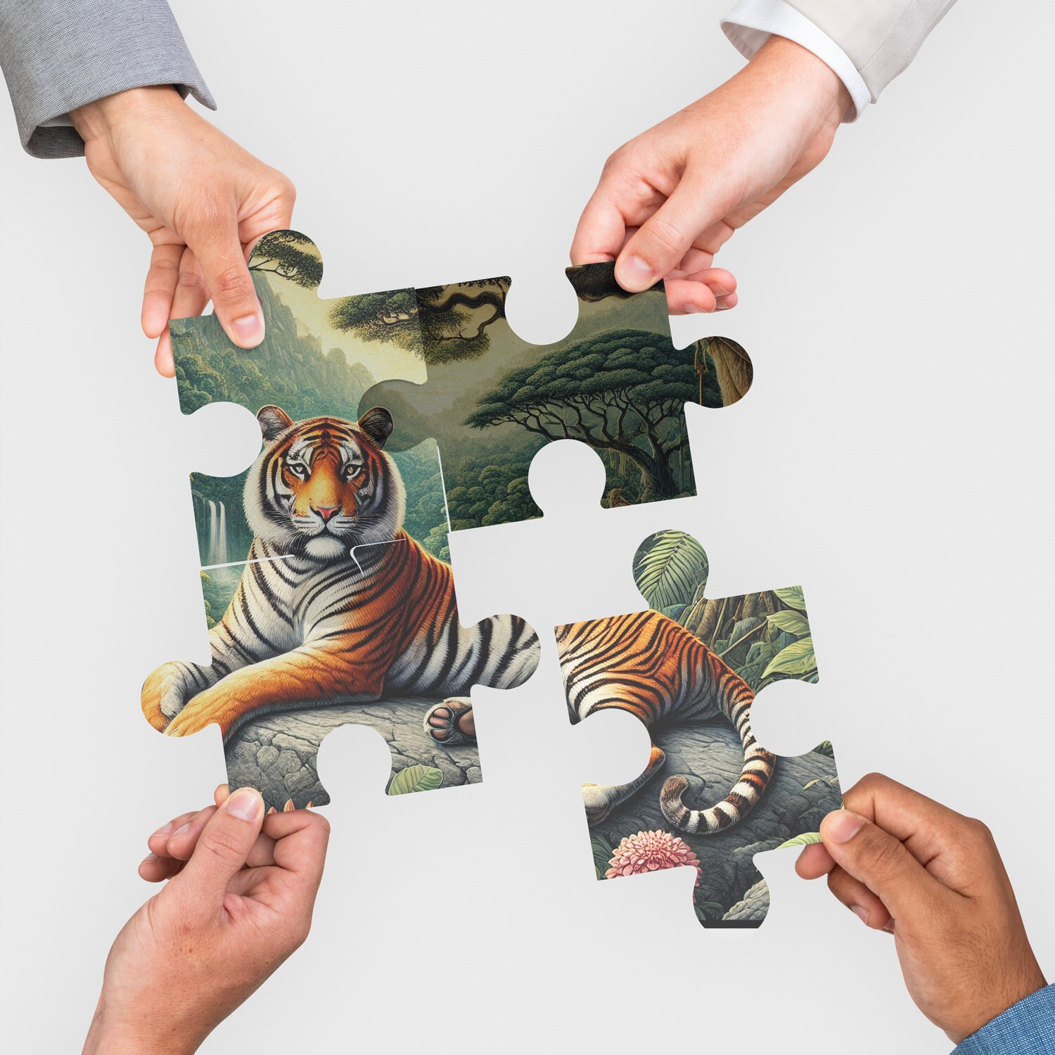Jungle Tiger Wooden Puzzle - 187 Piece Unique Shaped Adult Jigsaw In Premium Wood Box