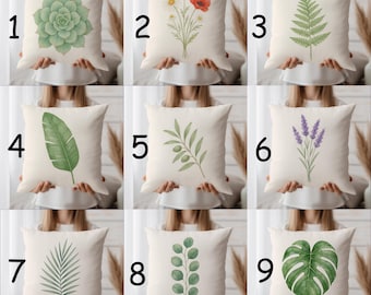 Botanical Throw Pillow Cover – Minimalist Plant and Floral Art for Modern Home Decor