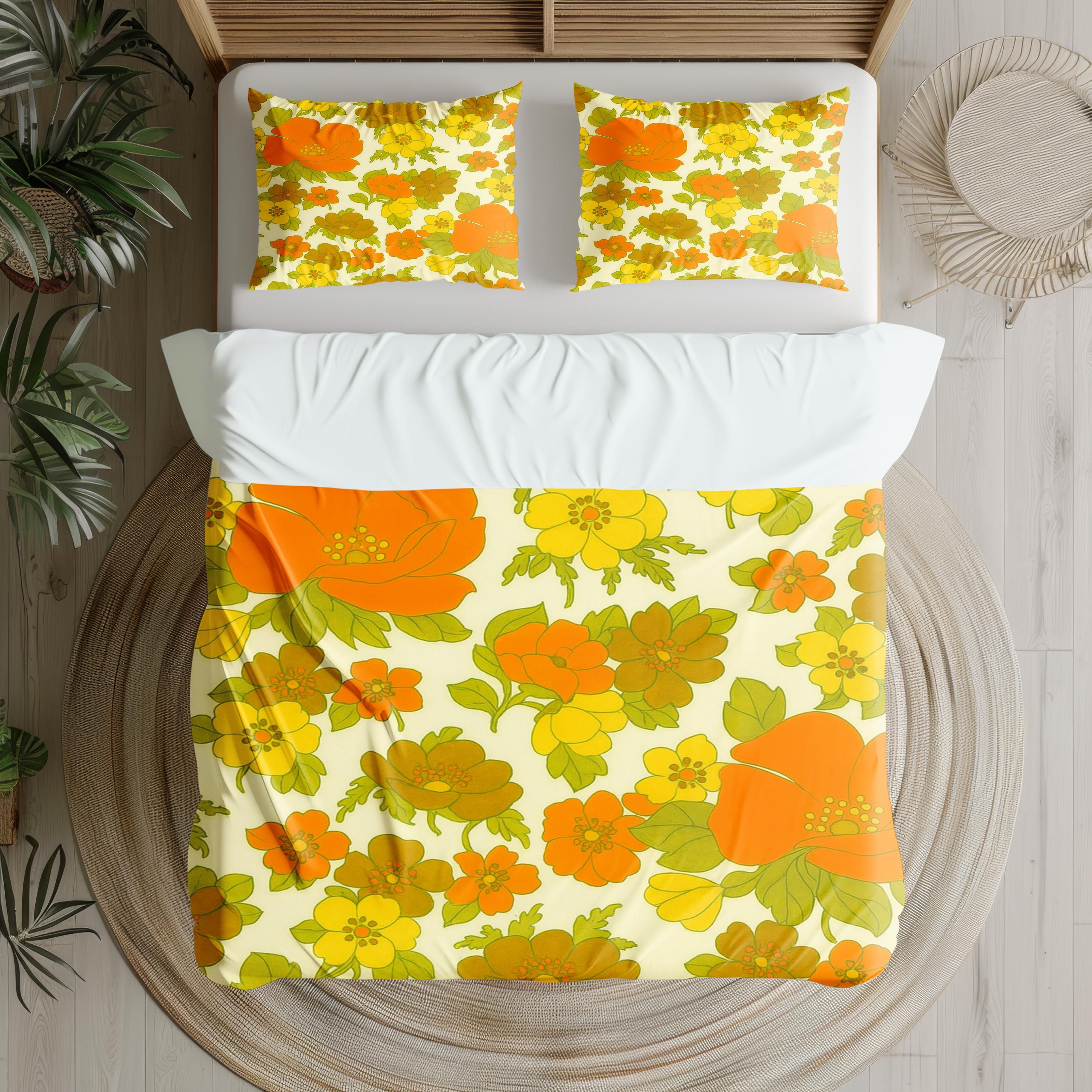 レトロな花柄寝具セット：70年代風の素敵な掛け布団カバー - Etsy 日本